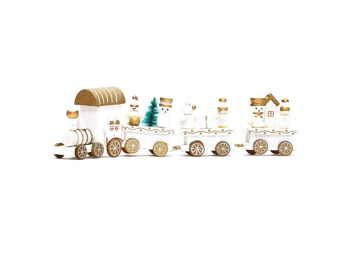 Presente decorativo de trem de madeira Nova Line mini fofo branco para Natal, decoração e brinquedo infantil S/MARCA