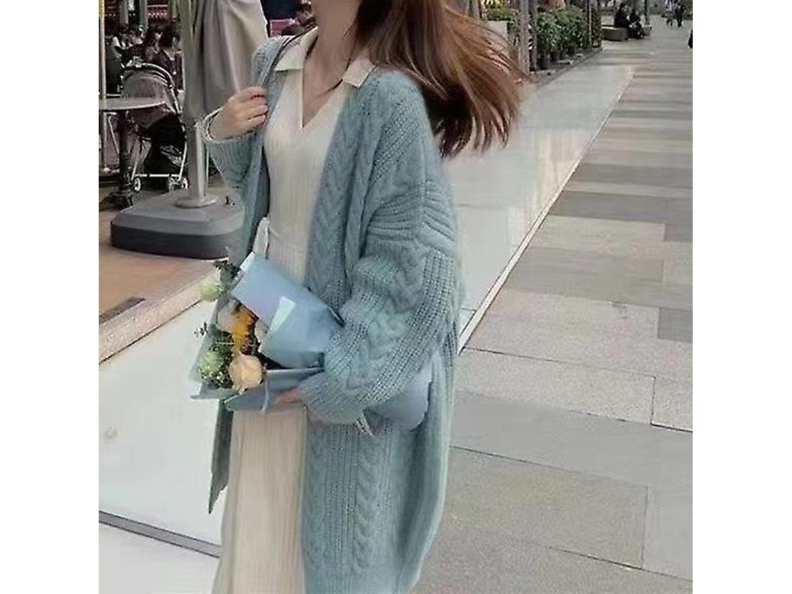Fasst Cardigan Mulher Ponto Waffle Gola V Manga Longa Casual S/MARCA