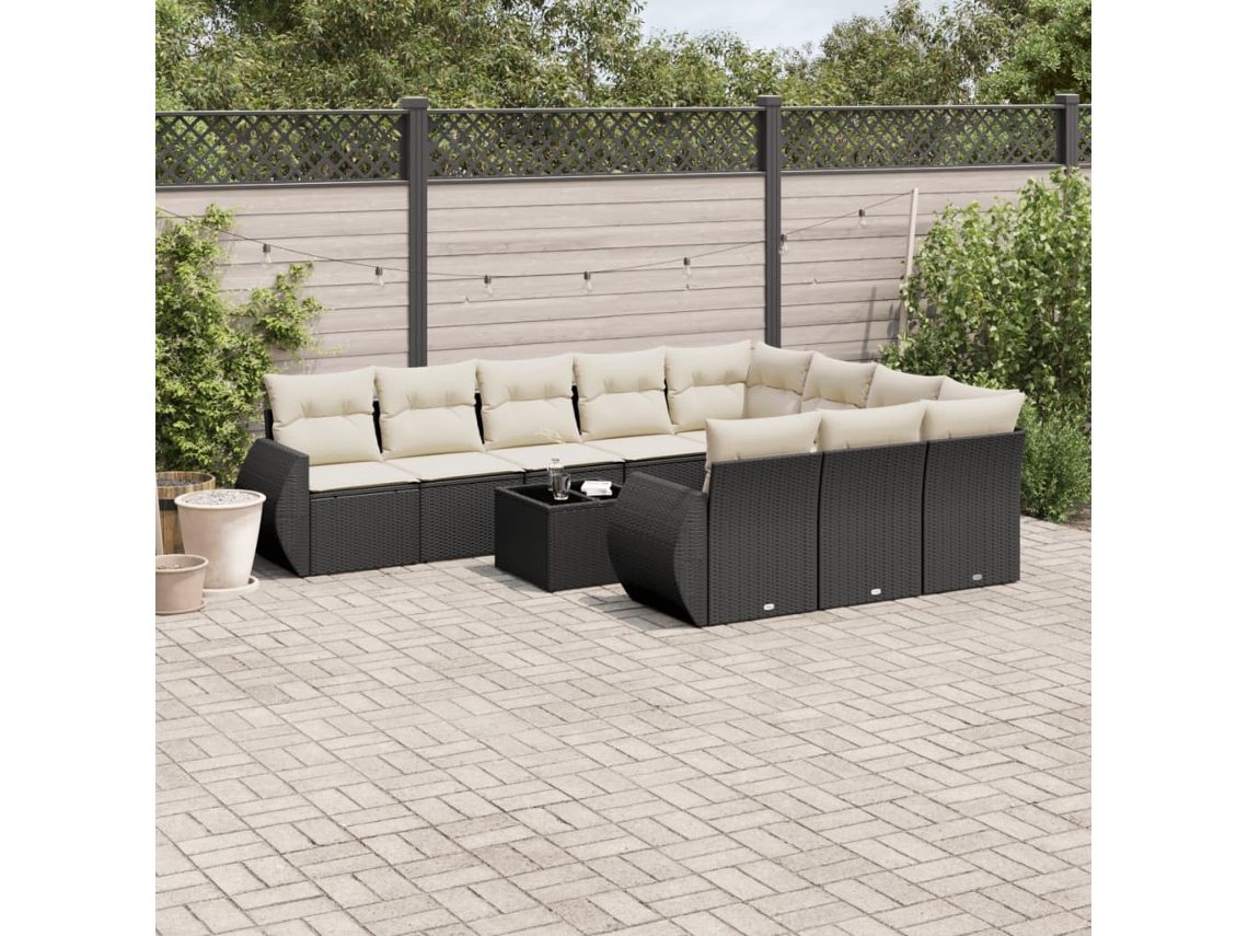 Vidaxl 11 Pcs Conjunto Sofás De Jardim C/ Almofadões Vime Pe Preto