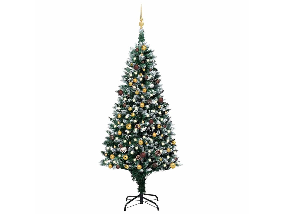 Vidaxl Árvore Natal Artificial Com Leds E Bolas E Pinhas 210 Cm