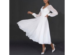 2026 vestido Midi Chiffon Branco com Decote em V para Mulher Elegante Verão Festa Casamento Convite Formal Slim Fit Zz1049