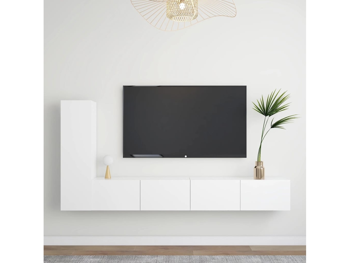 3 Pcs Conjunto De Móveis De Tv Derivados De Madeira Branco DKD HOME DECOR
