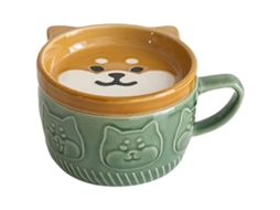 Taza De Cerámica Japonesa Bonita Shiba Inu Panda Con Tapa Para Café Leche Desayuno Hogar Pareja Verde 10.5x7.5cm