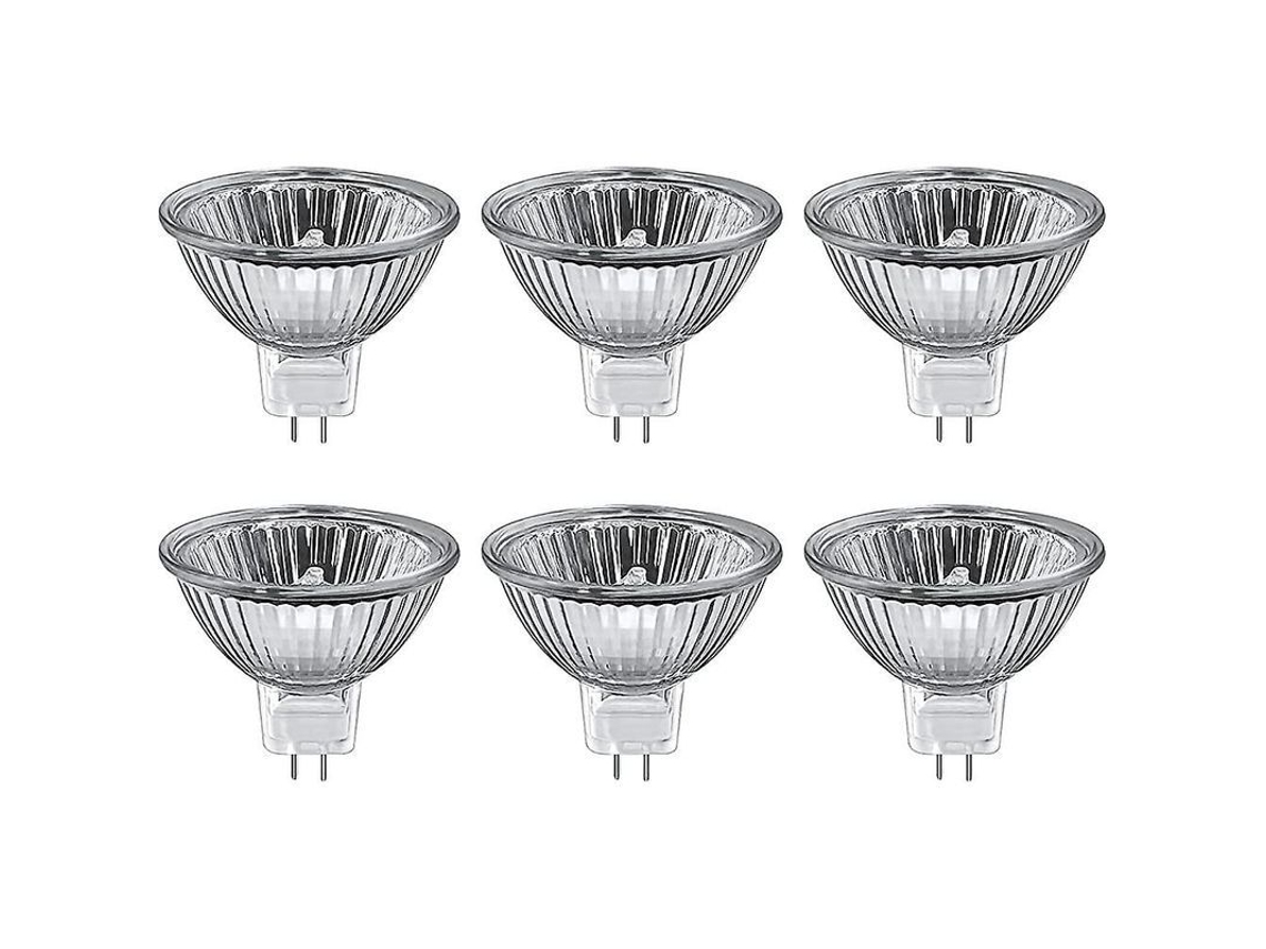 Lâmpadas Halógenas Mr16 35w Reguláveis 12v Gu5.3 2800k 400lúmens Pacote De 6