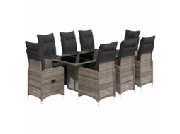 Conjunto de 9 Bistrôs de Jardim com Almofadões Vime Pe Cinzento MAISON EXCLUSIVE