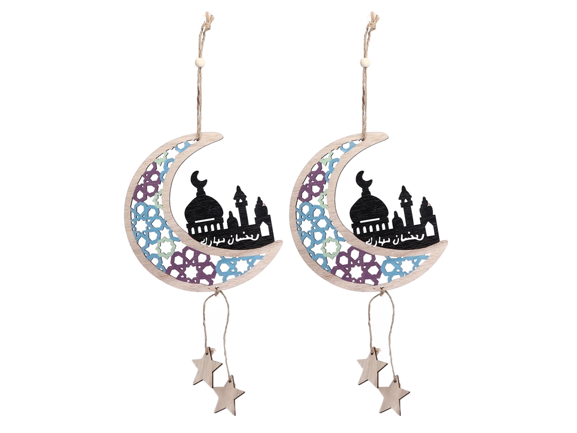 2pcs Enfeites Pendentes Eid Al Fitr Madeira Lua Estrela Casa Jm00429 S/MARCA
