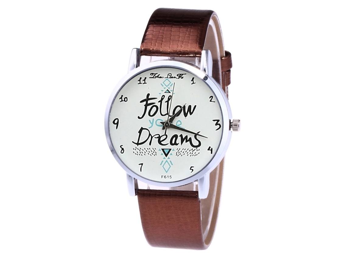 Reloj De Cuarzo Unisex Con Correa De Cuero Pu Y Dial Con Letras (café)