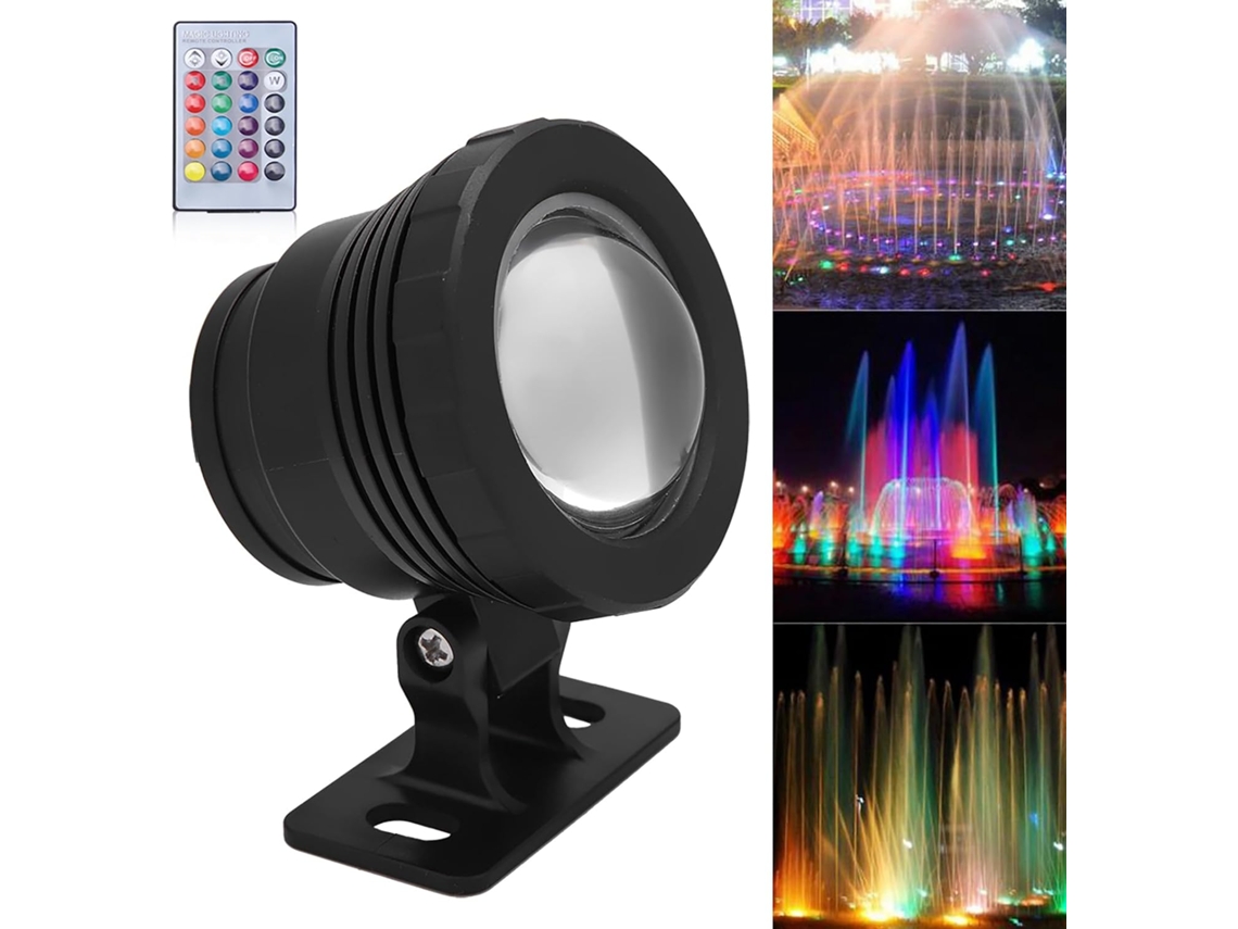 Luminária Subaquática Led Rgb Prova Multicolorida Jardim Externo Ac Dc 12v Controle Remoto Preta À D Água GOKOCO