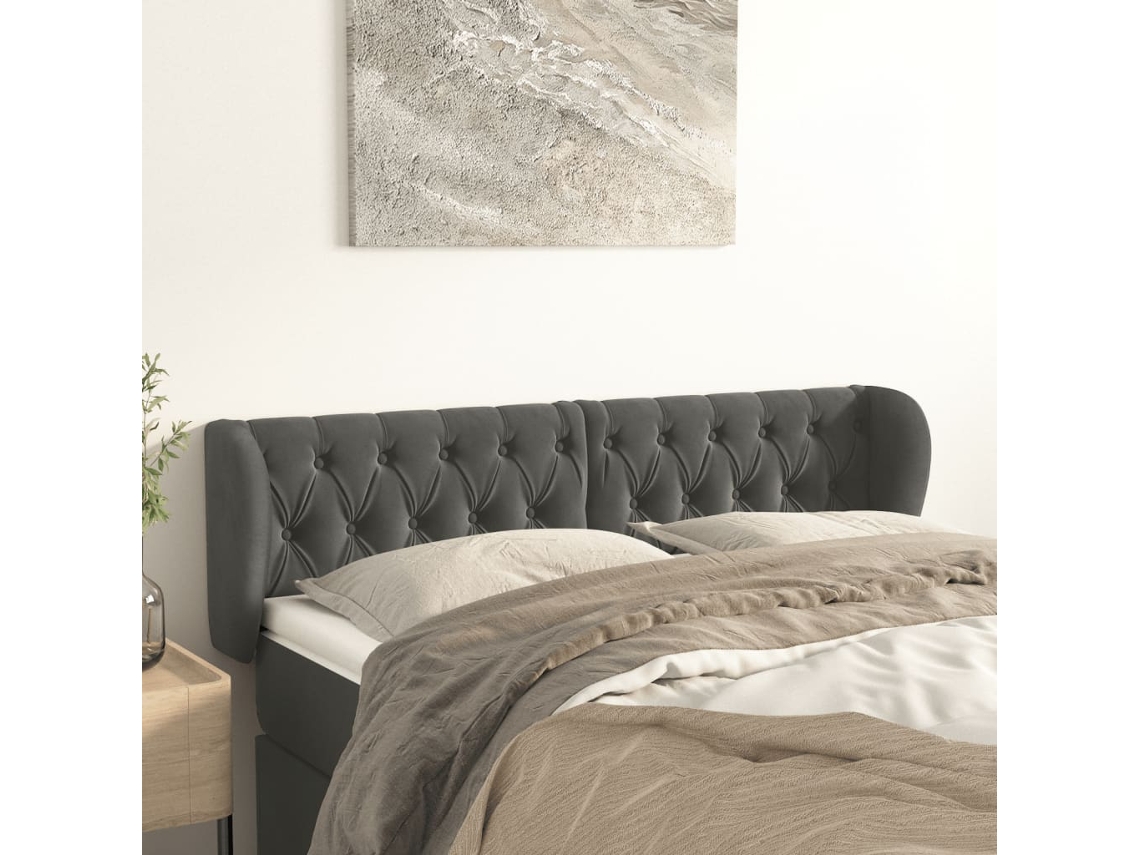 Cabeceira De Cama C/ Abas Veludo 163x23x78/88cm Cinzento Escuro Lovely Home