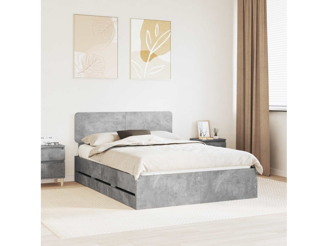 Vidaxl Estrutura Da Cama Com Gaveta Cinzento Concreto 140 X 190 Cm