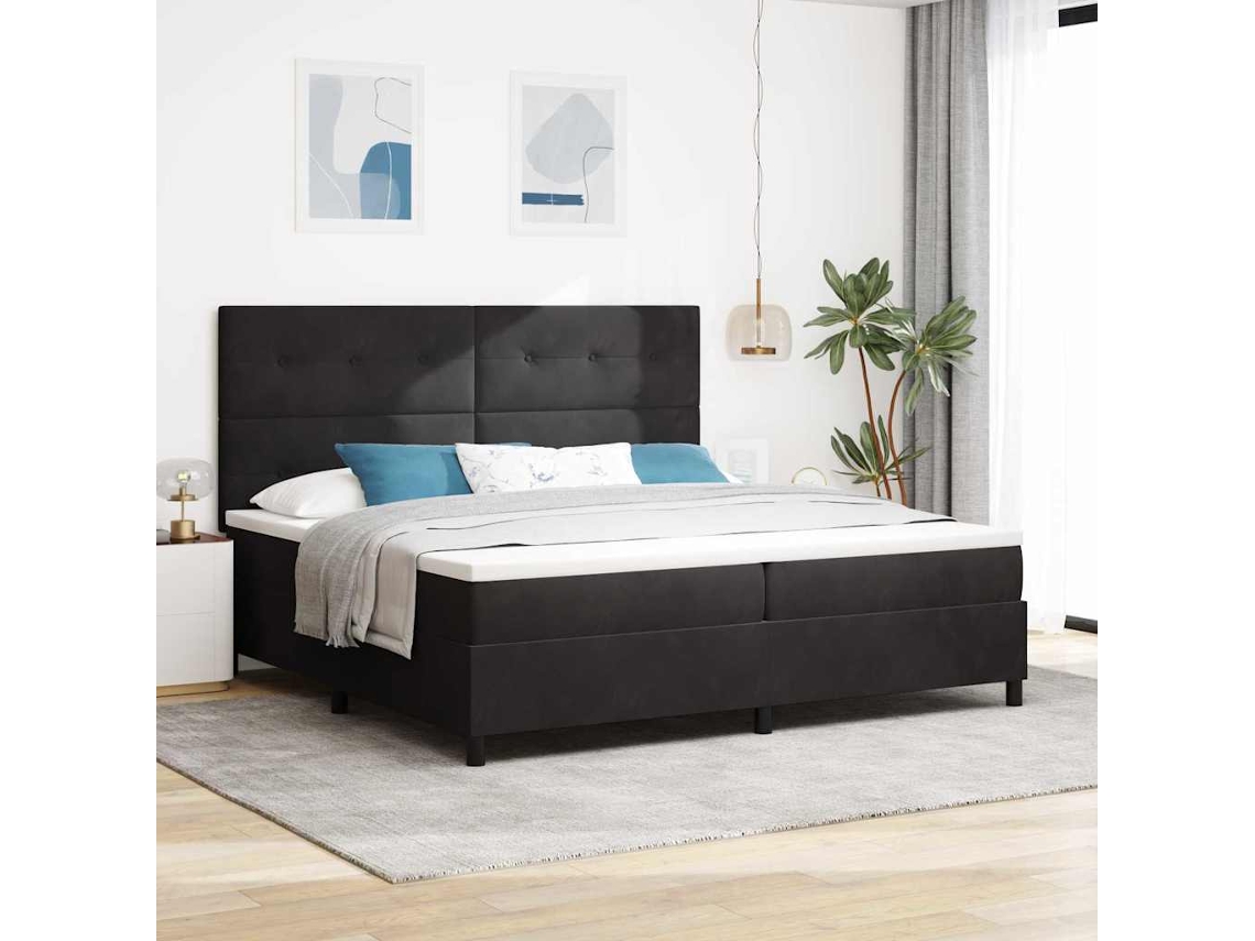 Vidaxl Cama Box Spring Led Com Cabeceira Preto 200 X 200 Cm Veludo