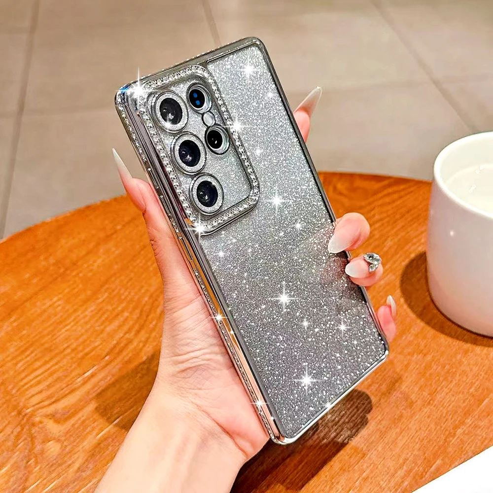 Capa De Celular Luxuosa E Brilhante Com Efeito Degradê De Diamante Para Samsung S25 Ultra (prateada).