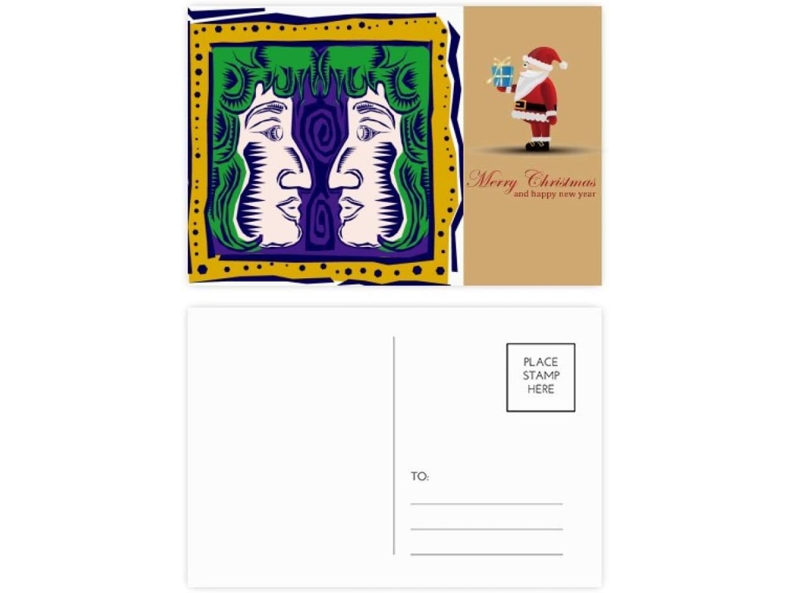 Conjunto de 20 Cartões postais Pintados À Mão com a Constelação Gêmeos, Cultura Mexicana e o Papai Noel. 14,6