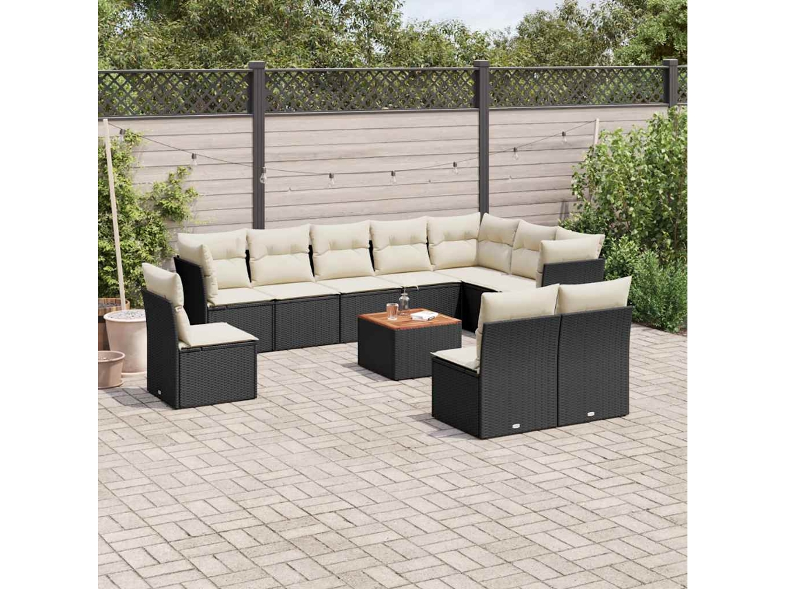 Vidaxl 11 Pcs Conjunto Sofás De Jardim C/ Almofadões Vime Pe Preto