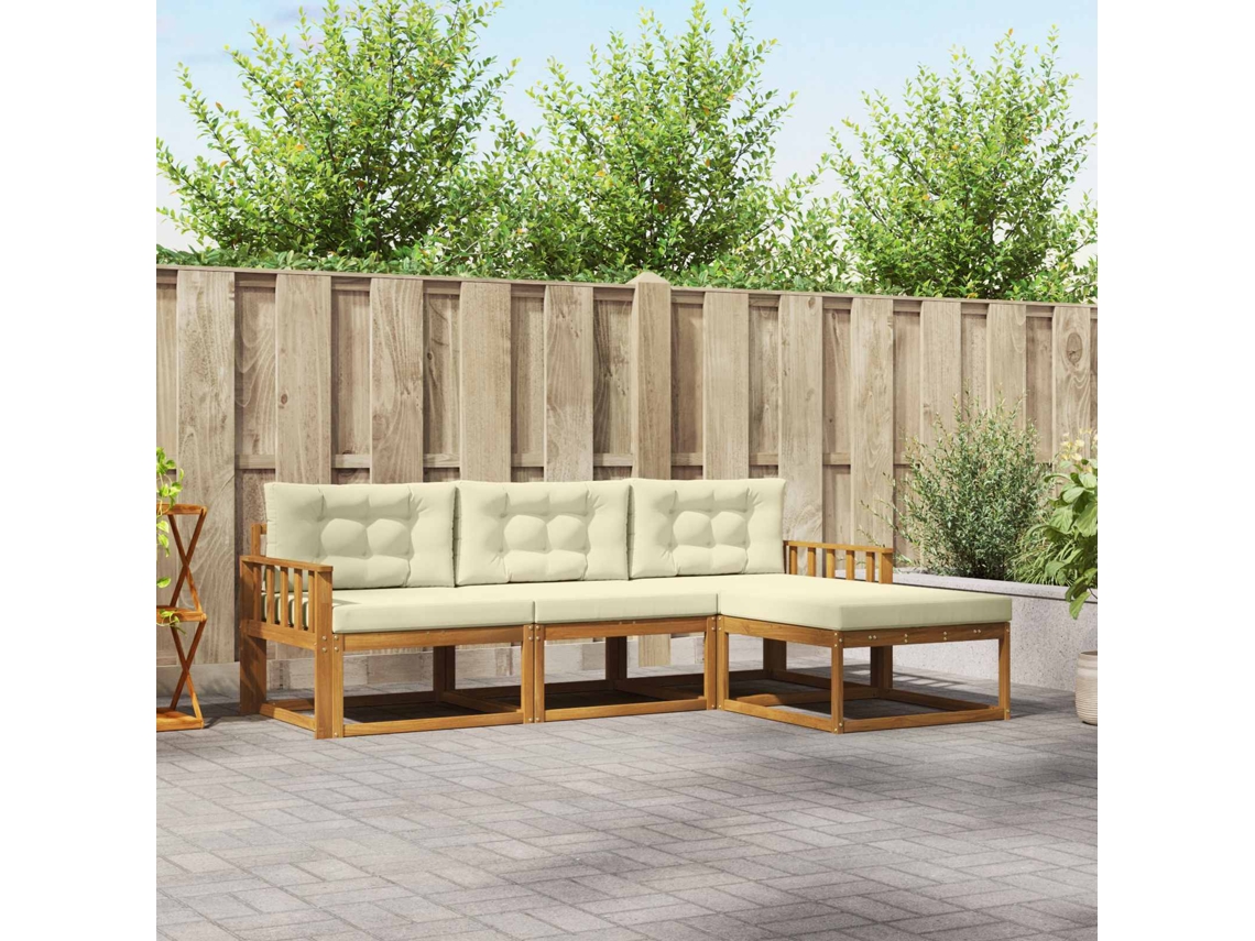 Vidaxl Conjunto De Sofás Para Exterior 4 Pcs Natural E Creme