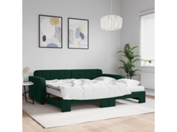 Vidaxl Sofá-cama C/ Gavetão E Colchões 90x200cm Veludo Verde-escuro