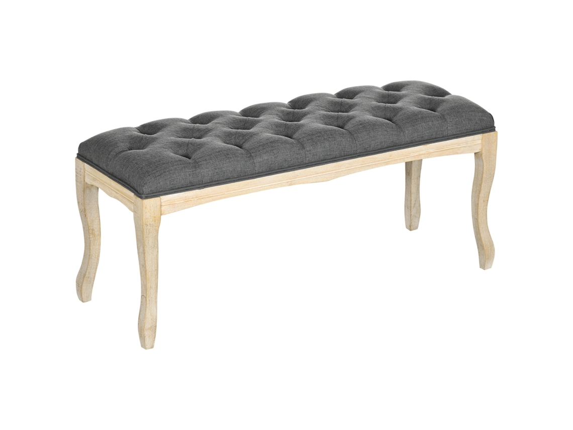 Banco Estofado Banco Estilo Clássico 110 Cm Extremidade Da Cama Estofado Em Base De Linho Madeira De Borracha Cinza De Linho Ch