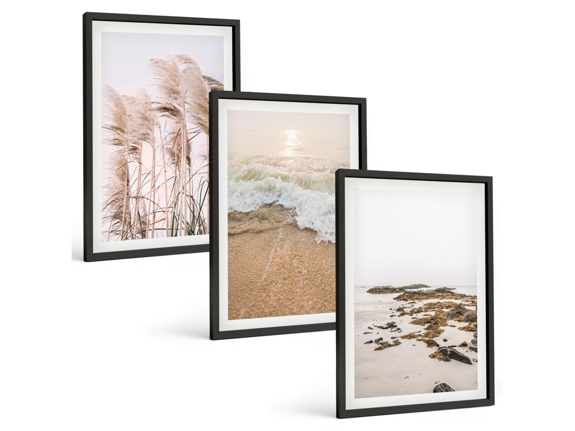 Conjunto De Pinturas Grama Da Praia, Ondas, Pedras Boho Espelharte (3 Peças 40x60 Cm)