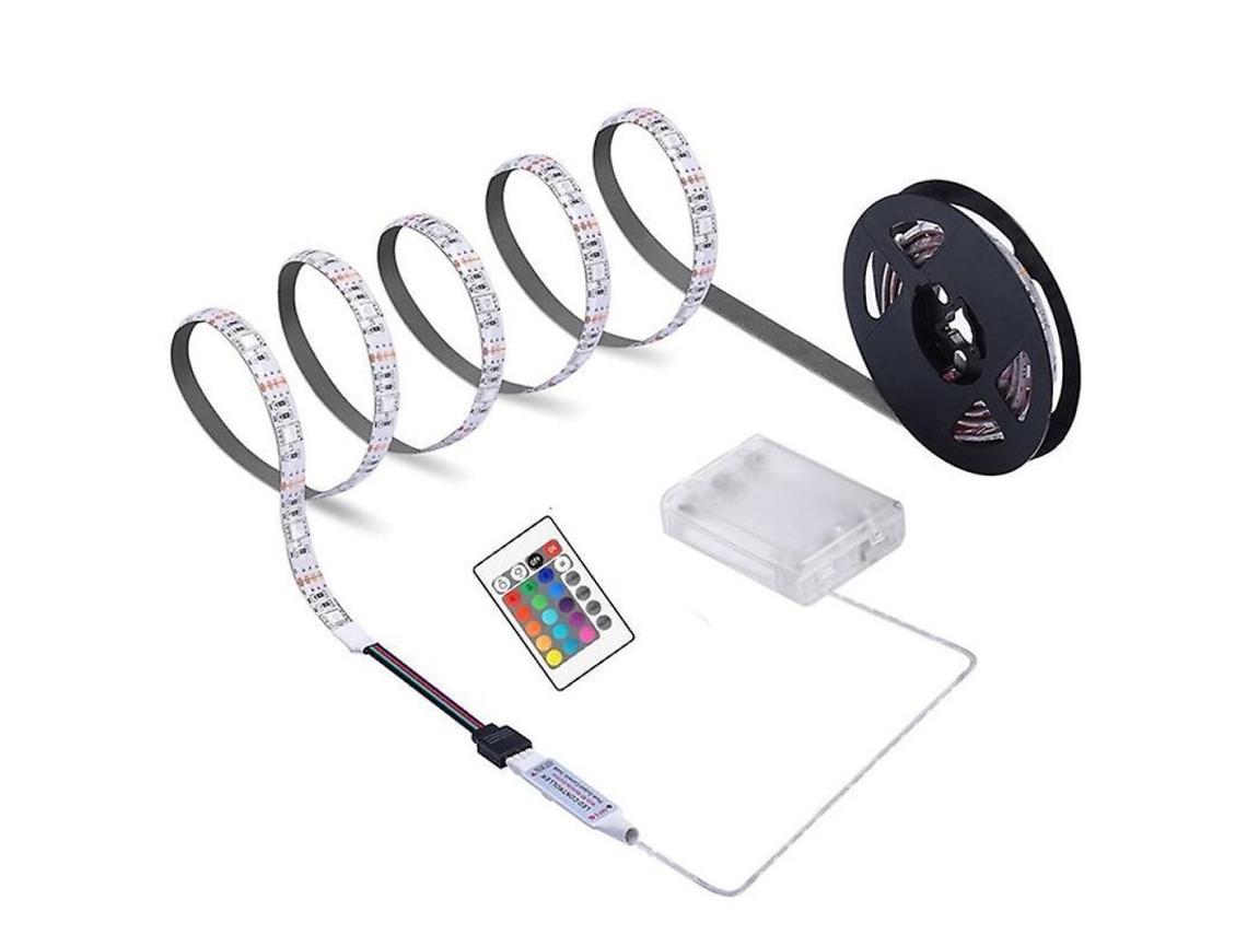 Fita LED RGB 5050 com Controle Remoto Bateria IP65 1m para Decoração com Marca