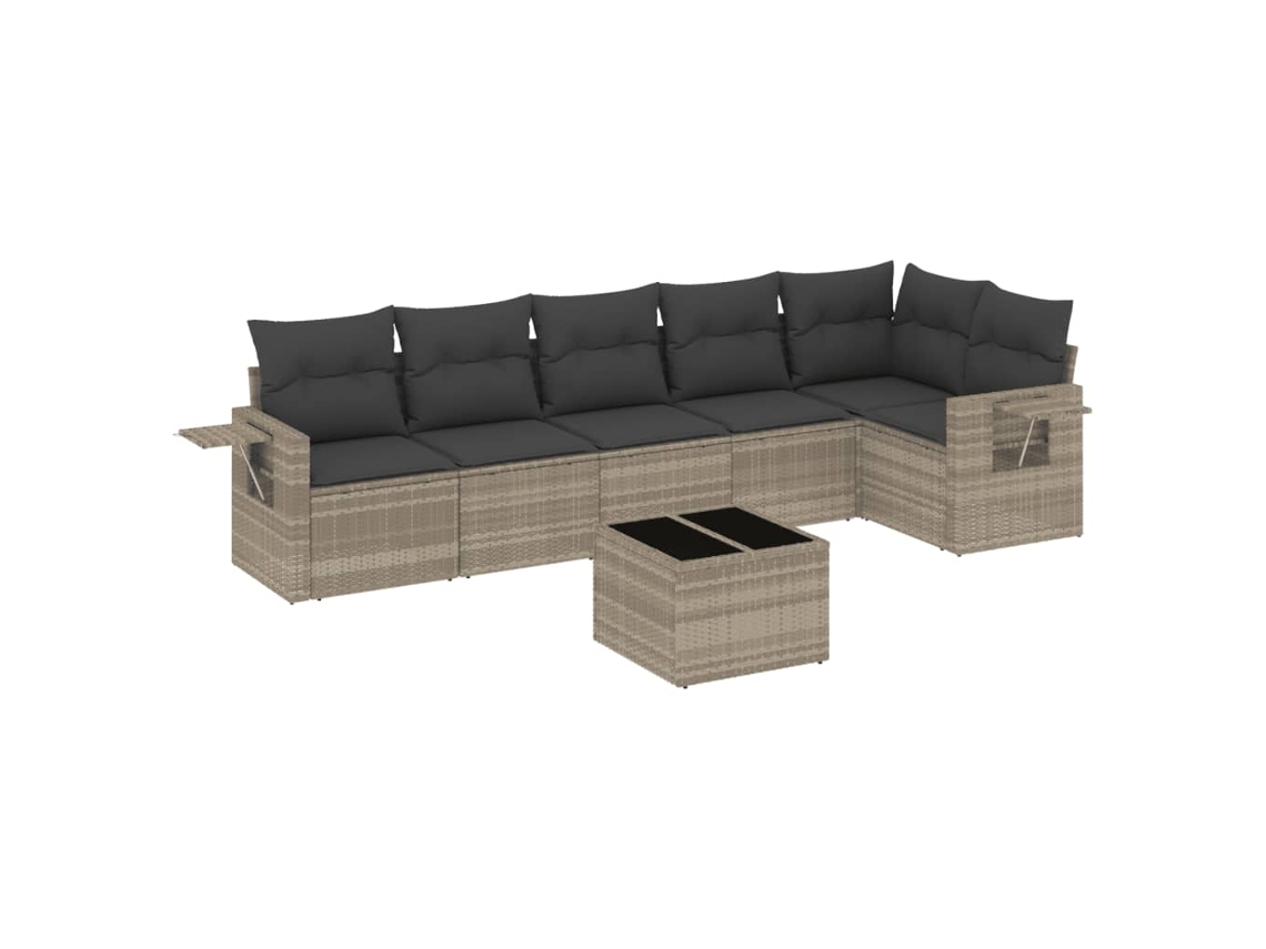 Conjunto 7 sofás jardim com almofadões VIDAXL vime PE cinzento-claro