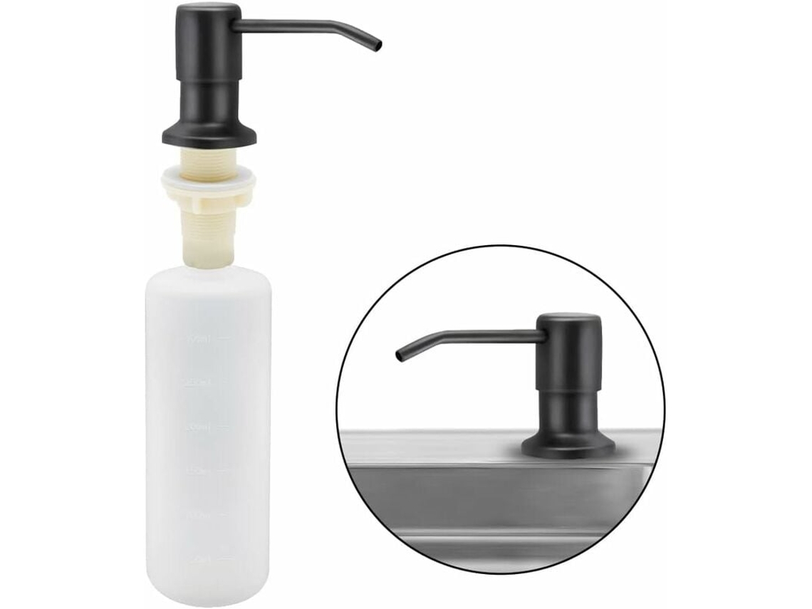 Dispensador De Sabão Preto Fosco Elegante, Design Embutido De Aço Inoxidável Para Integração Sem Costura De Cozinha E Banheiro, Bomba Ergonômica Rotat
