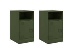 Conjunto de 2 Mesas de Cabeceira Aço Verde Azeitona MAISON EXCLUSIVE 34,5x39x62 cm