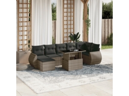 8 Pcs Conjunto Sofás De Jardim C/ Almofadões Vime Pe Cinza Dkd Home Decor