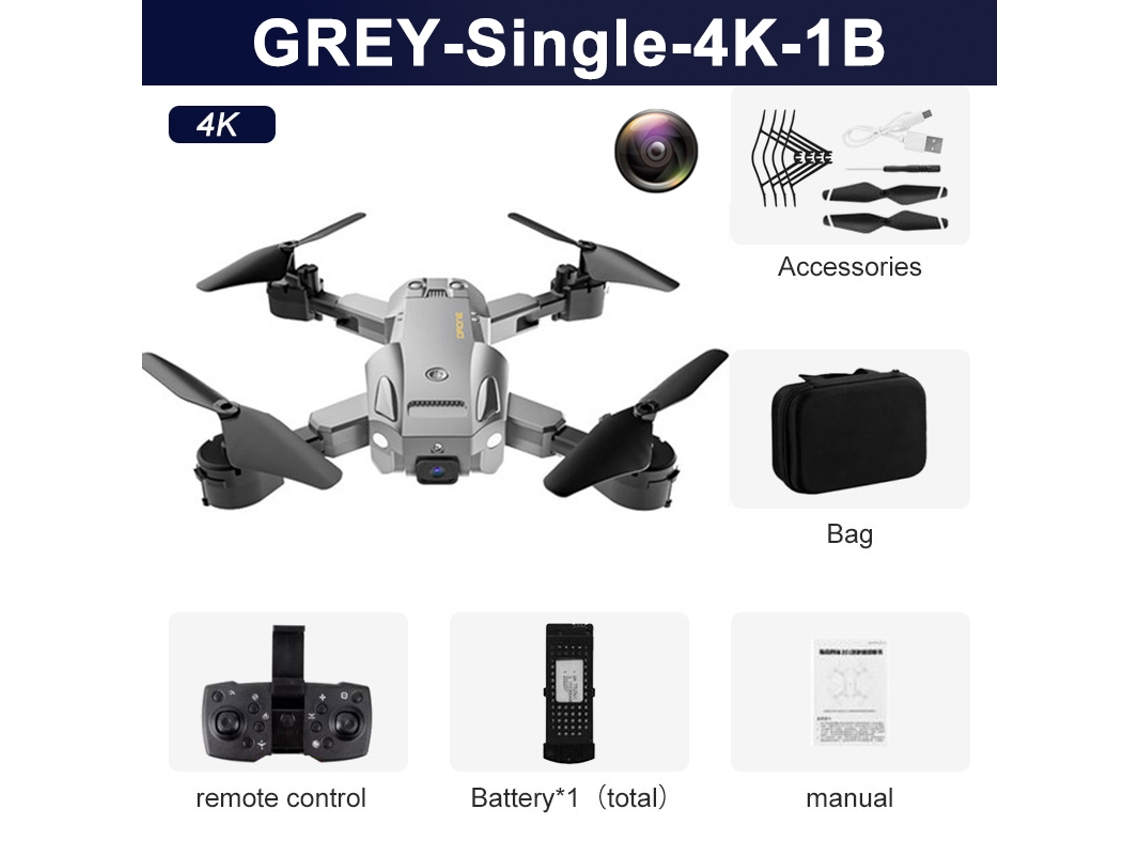 Drone Q6 com Câmera Única 4K Quadricóptero Dobrável 1 Baterias Duração Da Bateria: 15 Min Cinza