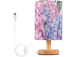 Luminária De Mesa Mnsruu Para Quarto E Sala Estar, Com Flores De Hortênsia Roxas E Rosas, Luminária De Cabeceira Com