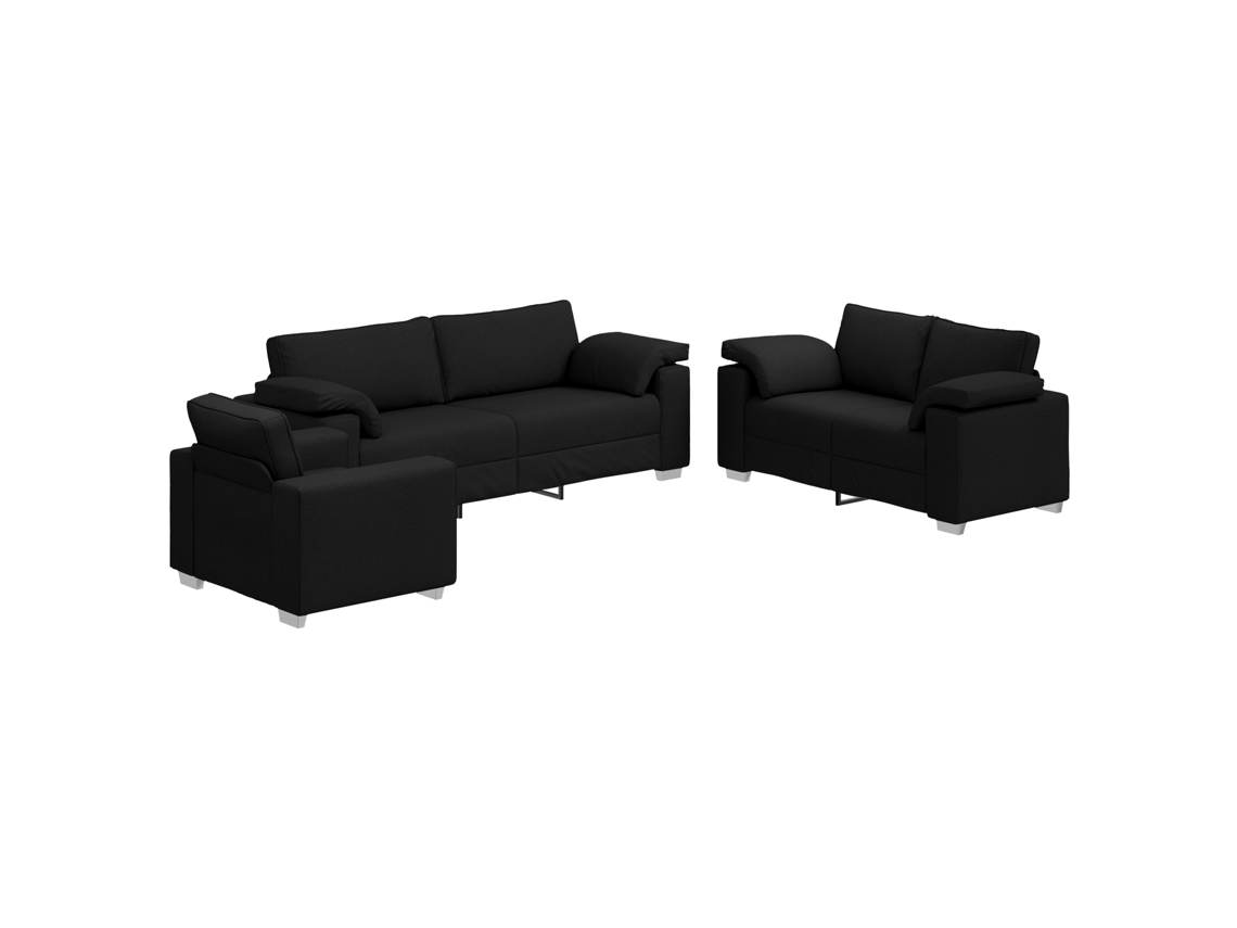 Conjunto 3 De Sofá De Vidaxl Com Almofadas Em Tecido Preto