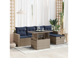 Vidaxl 6 Pcs Conj. Sofás Jardim C/ Almofadões Vime Pe Cinzento