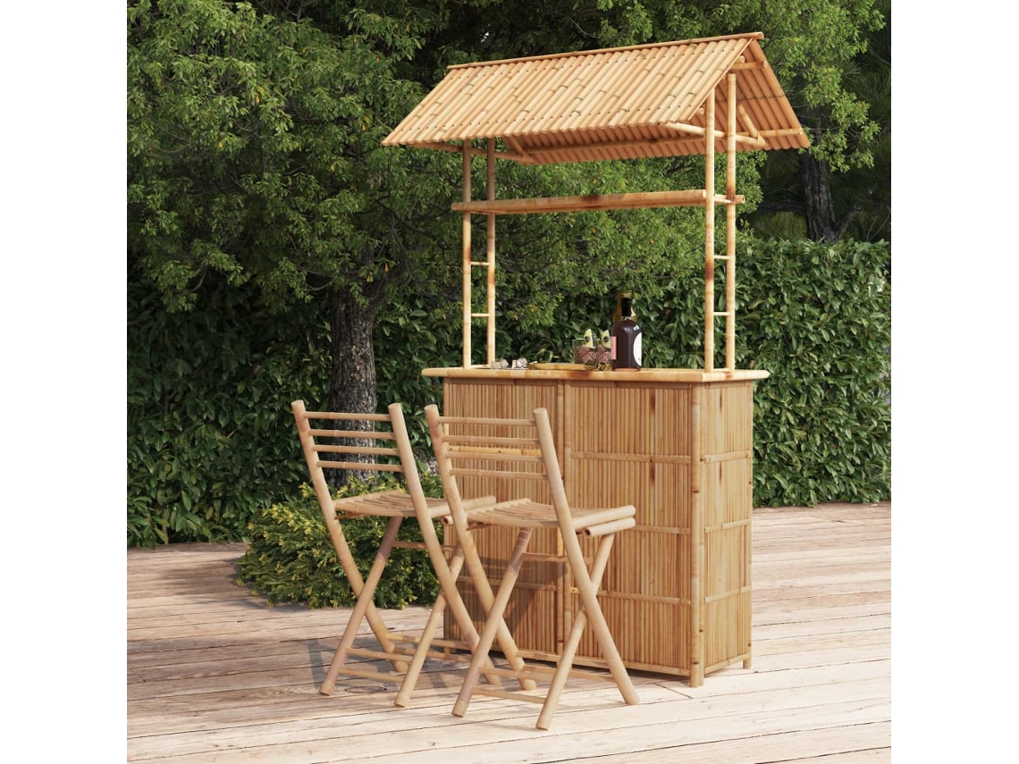 Vidaxl 3 Pcs Conjunto De Bar Em Bambu