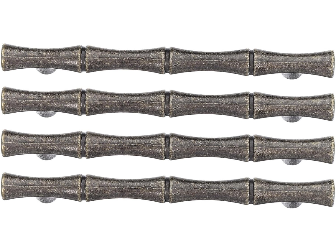 Conjunto De 4 Puxadores Bambu Para Armários E Gavetas Cozinha, Em Liga De Zinco, 12, 30x 2, 50x 1, 05cm, Com Design