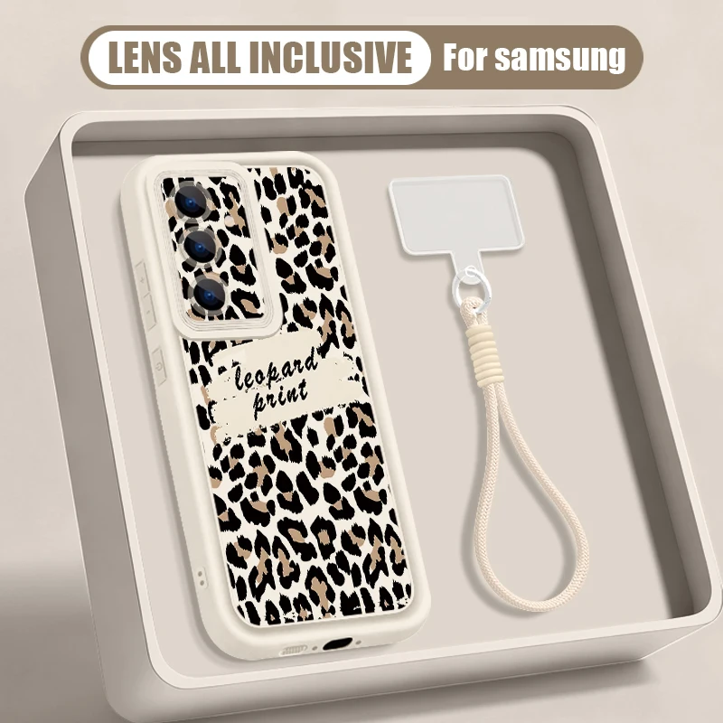 Capa Para Celular Galaxy S22 Ultra 5g Com Cordão (marrom Claro), Estampa De Leopardo.