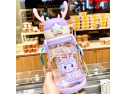 Garrafa de Água Infantil de 600ml com Desenho Criativo de Antílope e Copo Portátil para Alimentação MDUG (estilo 5)