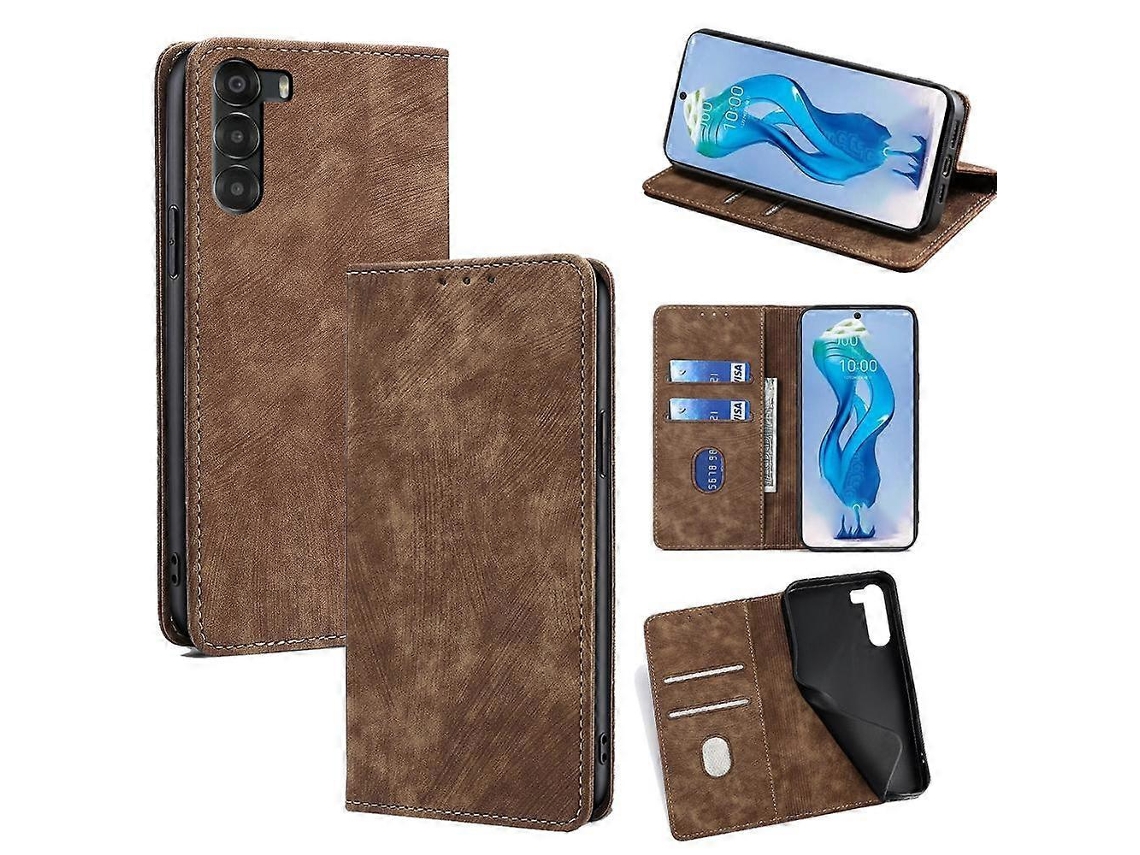 Capa De Couro Magnética Com Escova Antirroubo Rfid Para Zte Nubia S 5g A403zt