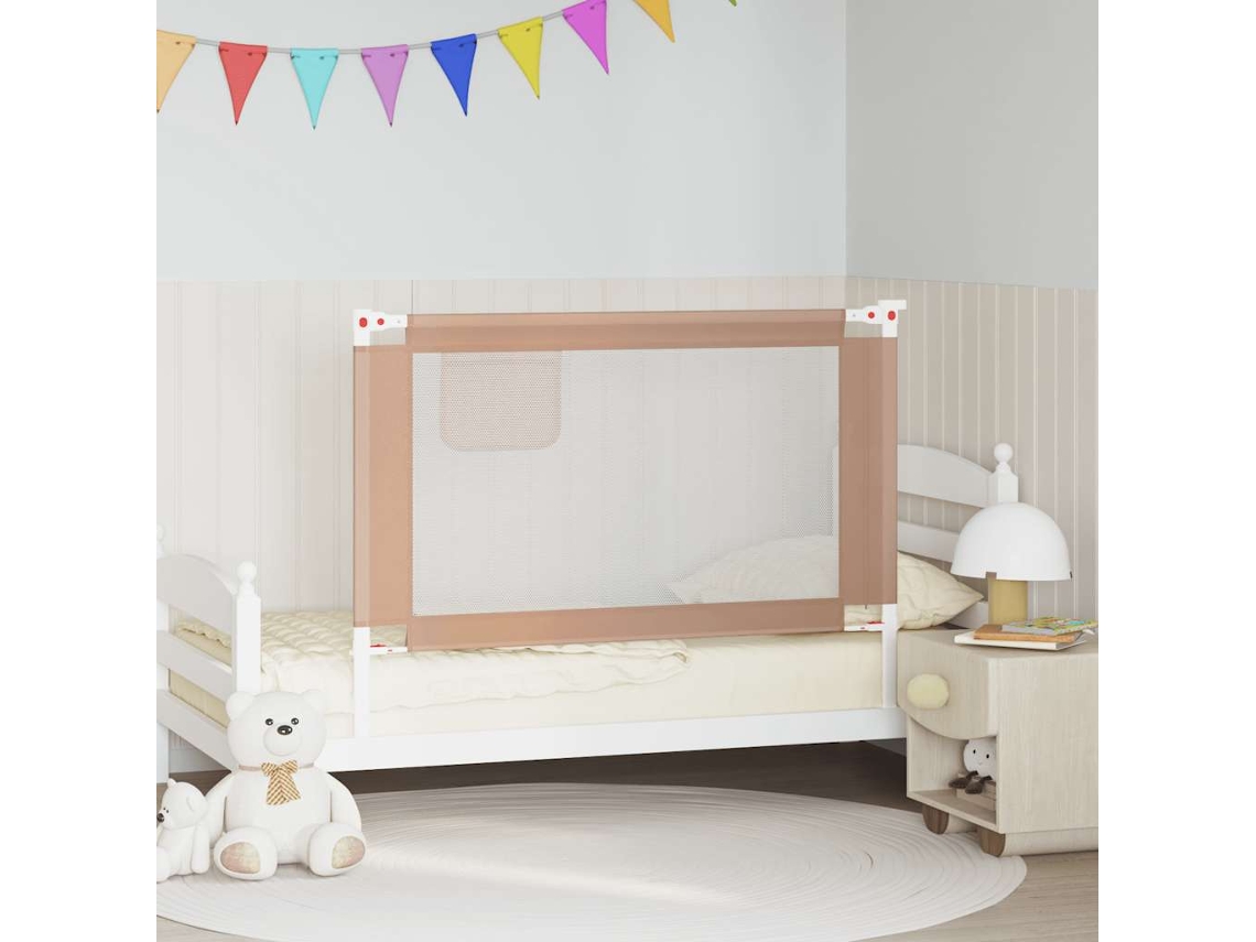 Vidaxl Barra Segur. P/ Cama Infantil Tecido 120x25cm Cinza-acastanhado