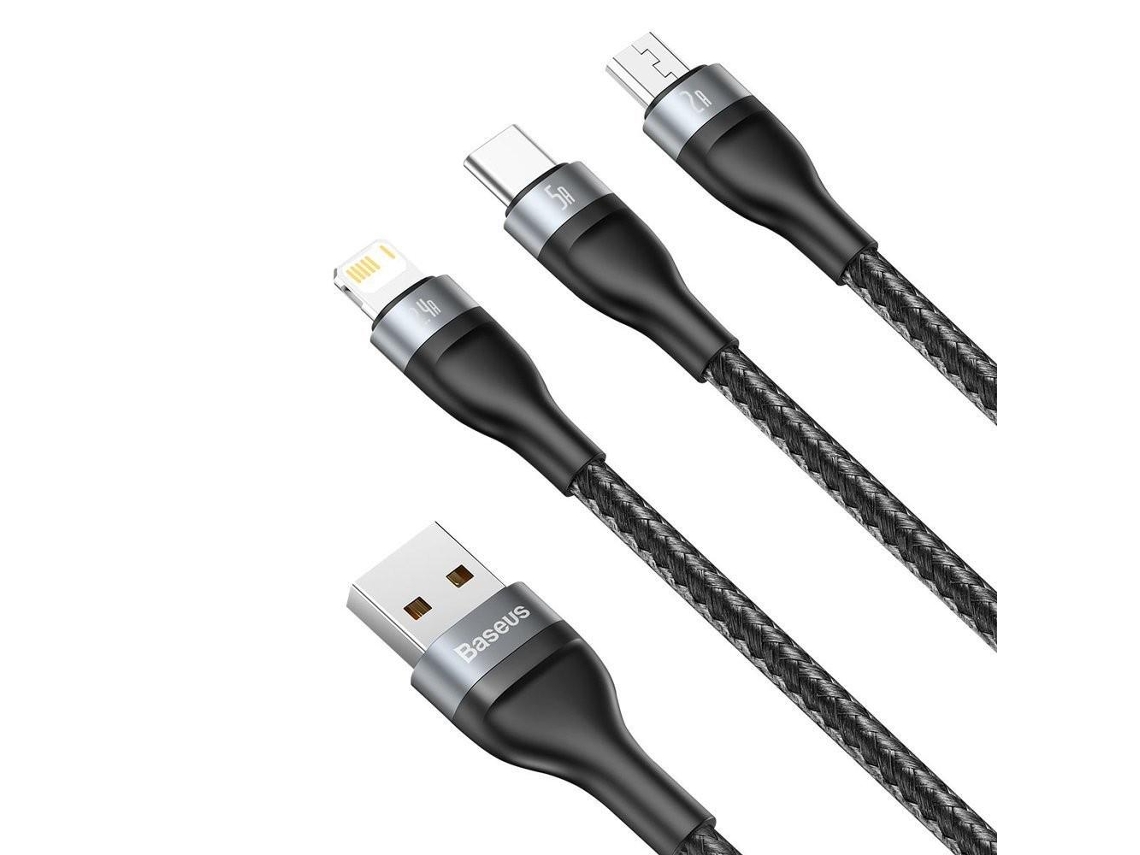 Cabo Multifunções Baseus 3 em 1 Usb 1.2M Preto
