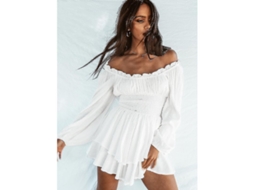 Macacão Feminino Manga Longa Off Shoulder com Volantes e Shorts Casual M Blanco
