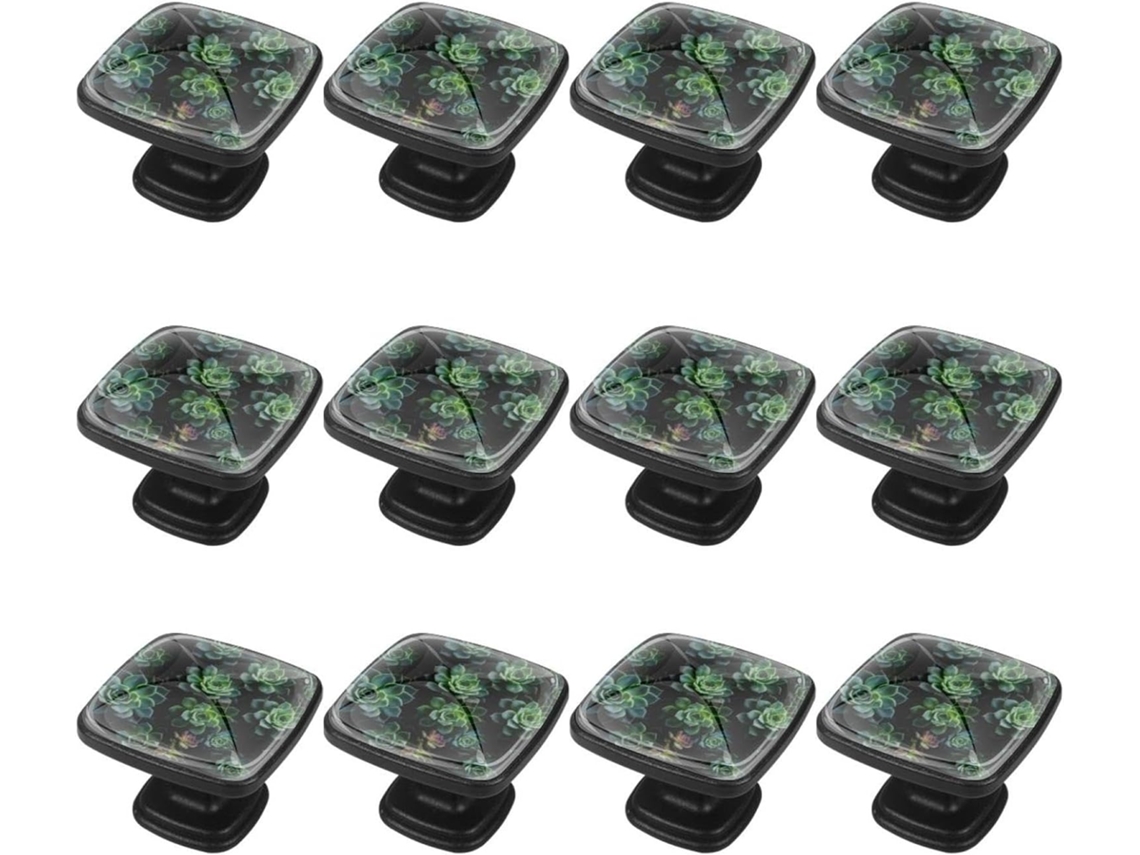 Puxadores E Botões Quadrados Para Gavetas Armários, Conjunto De 12 Peças, Flor De Cacto Verde, Puxadores Para Portas De