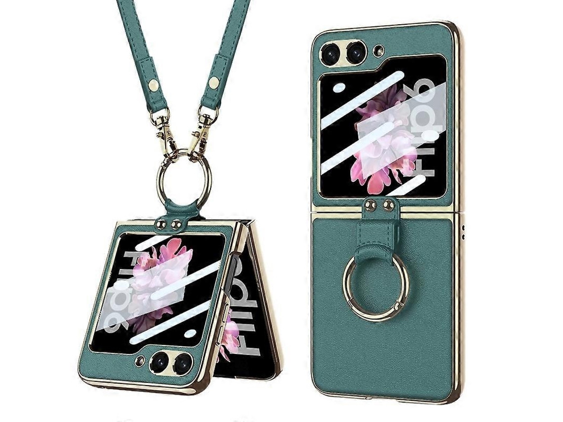 Capa Couro Anel E Alça Para Samsung Galaxy Z Flip6, Elysve