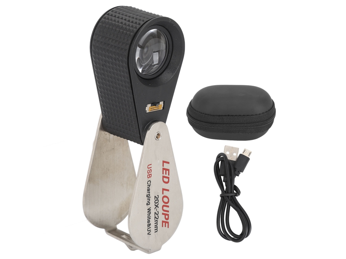 Lupa De Bolso Dobrável 20x, Portátil E Recarregável, Com Luzes Led Para Moedas, Tecidos E Insetos. Aquaforge