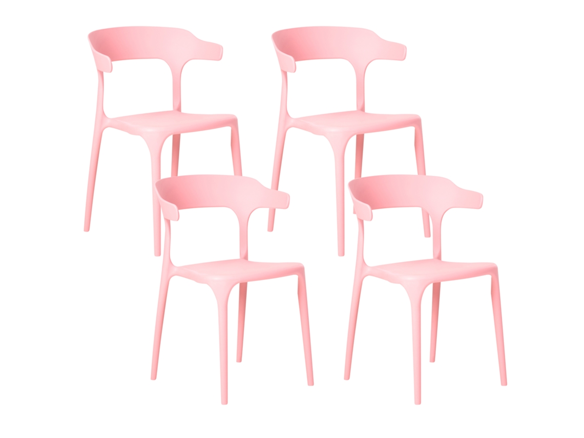 Conjunto De 4 Cadeiras De Jardim Beliani Gubbio De Polipropileno Rosa 50x49x76