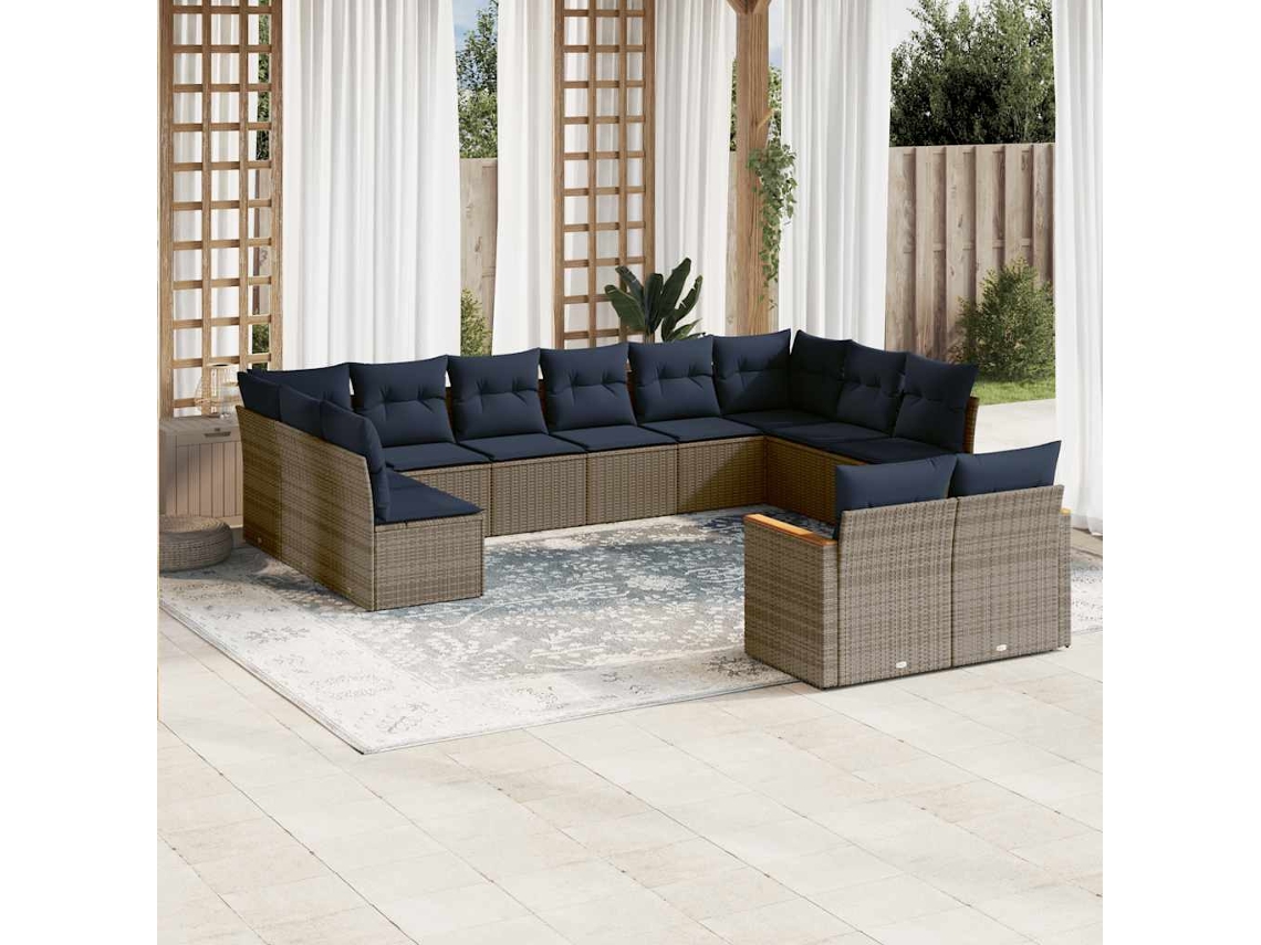 Vidaxl Conjunto De Sofá De Jardim Com 12 Peças E Almofadas Em Rattan Sintético Cinza