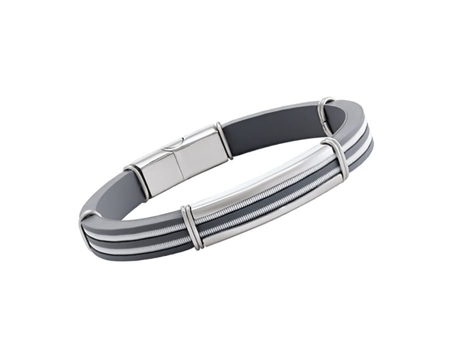 Pulseira Jourdan Rowann Aço E Borracha Cinza Ajustável 22 Cm