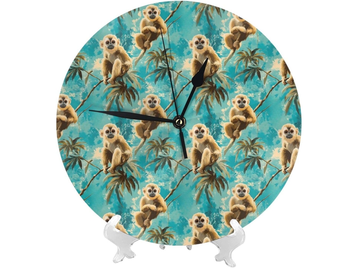 Relógio De Parede De 25cm 10 Polegadas A Bateria, Com Design Moderno E Fofo De Macaco Tropical, Silencioso, Ideal