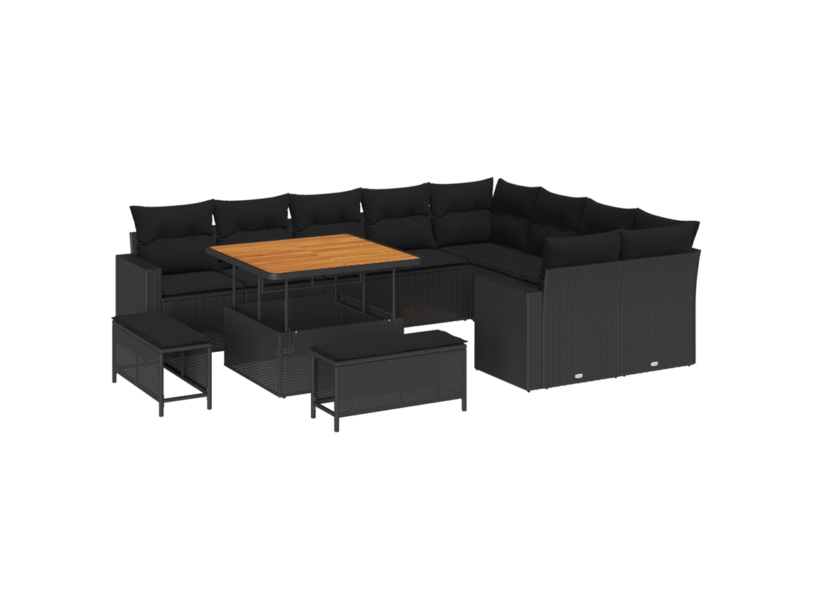 Conjunto 13 Sofá De Jardim Vidaxl Preto Vime Pe (292.5 X 234 X 85 Cm)