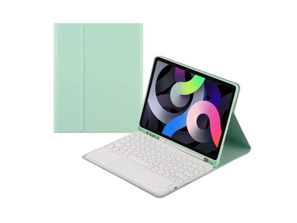 Lurelia Capa Com Teclado Bluetooth Para Ipad Pro 2020/2021/2018 Com Tampa Redonda Com Touchpad, Layout Pt, Verde Claro E Branco