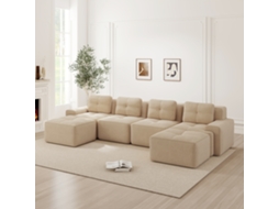 Sofás Sala Bege, Modular U Com Chaise, Veludo Cotelê, 4l, Antiderrapante.-kd