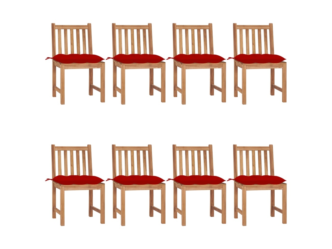 Vidaxl Cadeiras De Jardim 8 Pcs C/ Almofadões Madeira De Teca Maciça